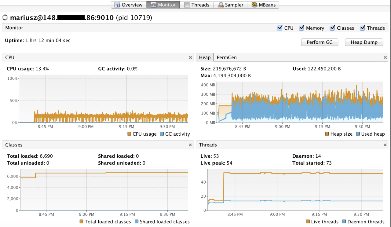 Jconsole java heap monitoring memory command tool tab using usage line management figure linux share docs